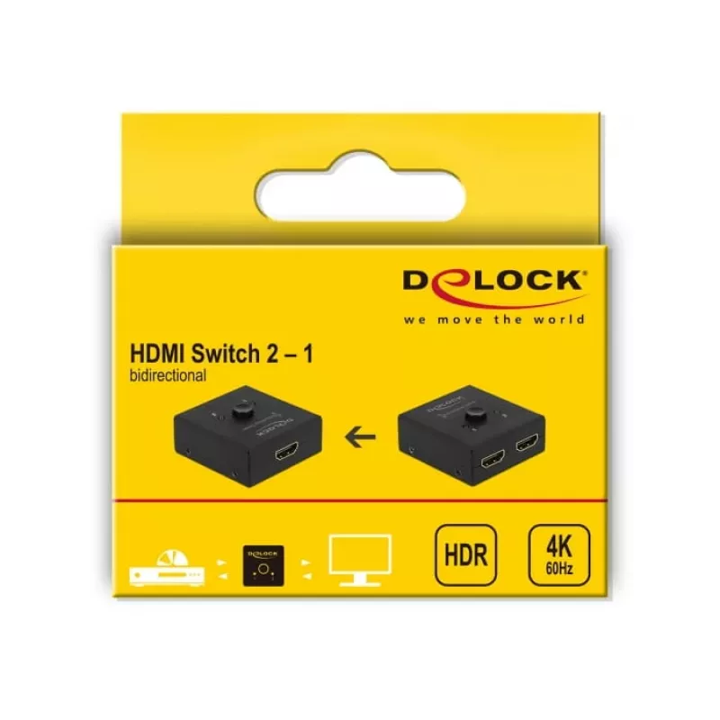 DeLock HDMI 2-1 bidirecional 4K 60 Hz compacto - Retail Box - Comutador de vídeo/áudio - 2 x HDMI - secretária (64072)
