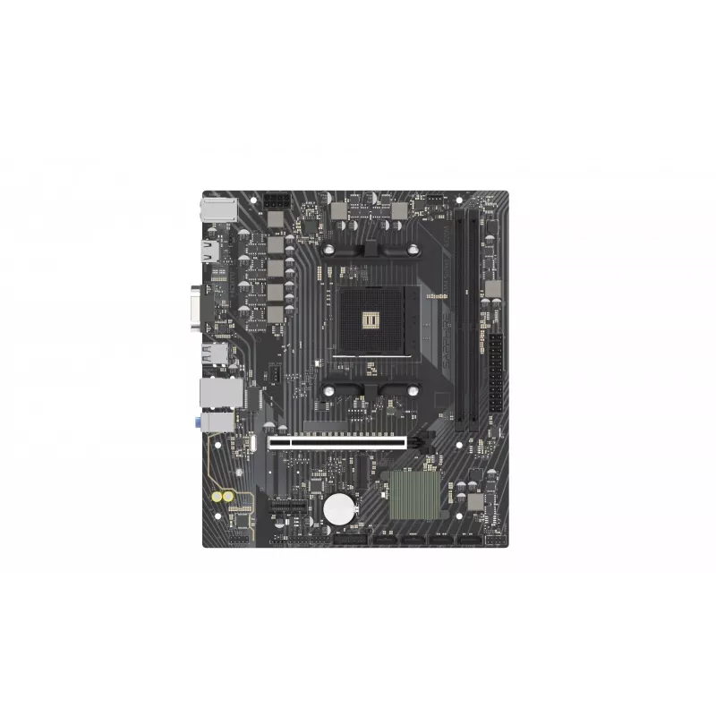 Placa-mãe Micro-ATX Sapphire A520M-E para socket AM4, chipset AMD A520, 2x DDR4 DIMM, máx. 64 GB, PCIe 3.0 x16/x1, SATA III, Gigabit LAN