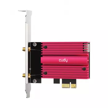 Placa de rede interna WLAN Bluetooth Cudy WE9300S PCIe, Wi‑Fi 7 (802.11be) tri-band 2.4/5/6 GHz, 5765 Mbit/s, Bluetooth 5.4, antena externa 2x2