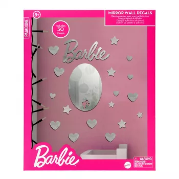 Autocolantes de parede espelho Paladone PP13751BR design Barbie – autocolante decorativo autoadesivo de película espelhada