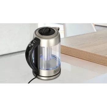 Chaleira elétrica Black & Decker 1,7 L 2200 W preta em aço inoxidável transparente