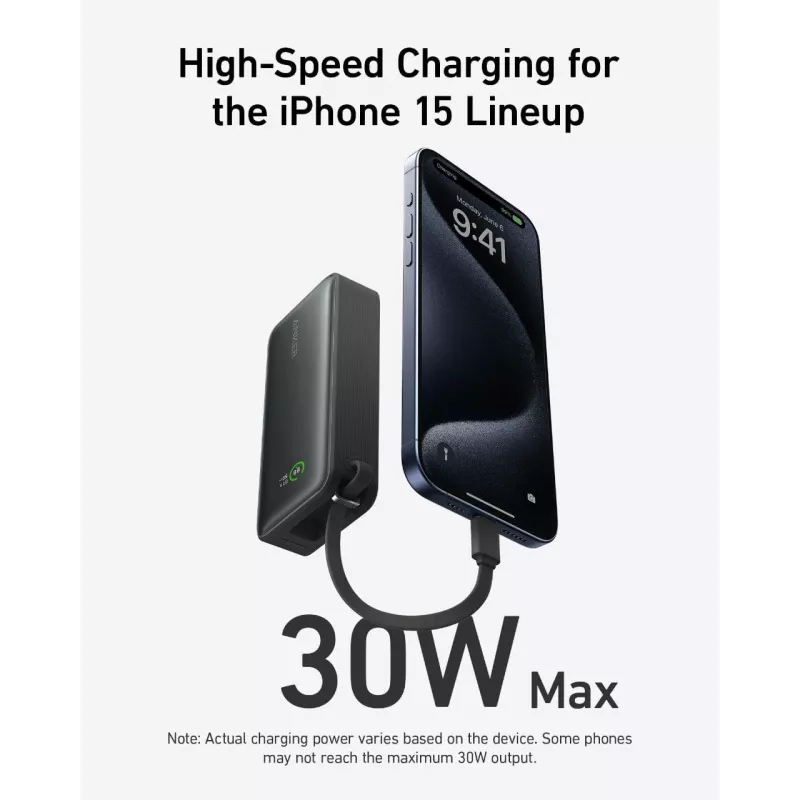 Powerbank 545 NANO 30W 10000mAh com cabo USB-C integrado, preto