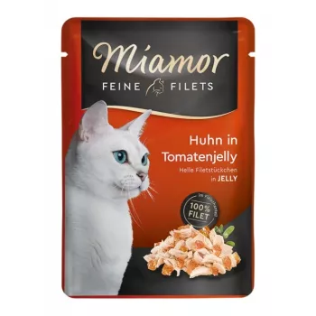 Alimento húmido para gatos Miamor MIAMOR Feine Filets 100 g saco — frango e tomate, adulto, com tendência para excesso de peso
