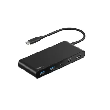 Belkin Connect, USB Type-C, HDMI, USB 2.0 Type-A, USB 3.2 Gen 1 (3.1 Gen 1) Type-C, MicroSD (TransFlash), SD, preto, cabo redondo, 0,2 m