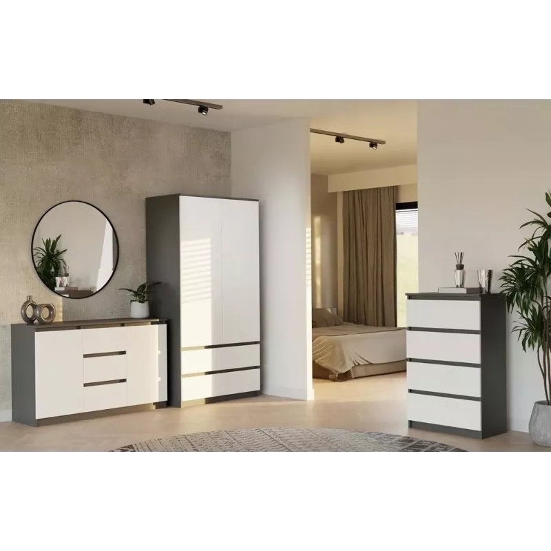 Cómoda 2 portas 3 gavetas top e shop M-MP-K-MAL-2D3S-ANTBIA — estrutura antracite, portas brancas, 1200×750×400 mm