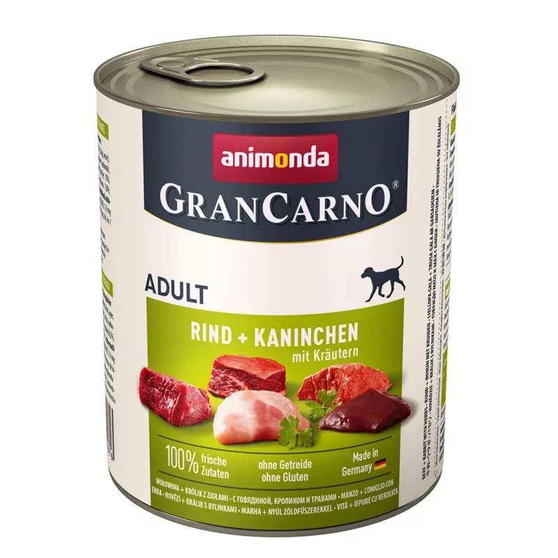 Comida húmida para cães animonda GranCarno vaca + coelho com ervas 800 g, adulto, lata
