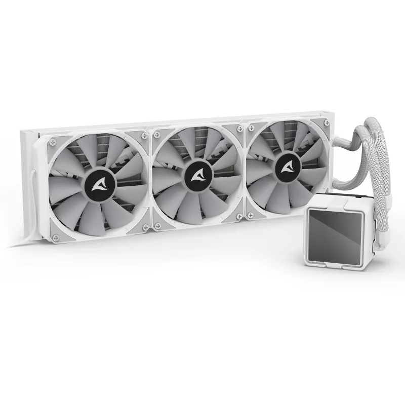 Refrigerador líquido CPU All-in-One Sharkoon S100 ARGB branco – radiador de 360 mm, efeito espelho infinito
