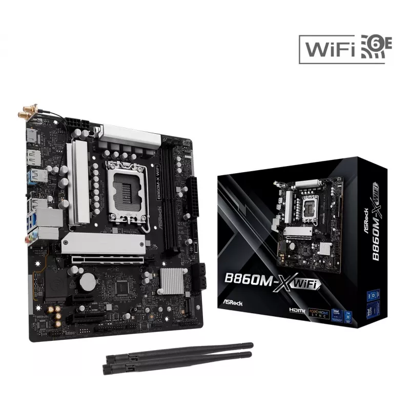 Placa-mãe ASRock B860M-X WiFi — Intel B860, LGA 1851, micro ATX, DDR5, 2x DIMM, 4x M.2, LAN 2.5Gb, Wi‑Fi 6E, Bluetooth 5.3