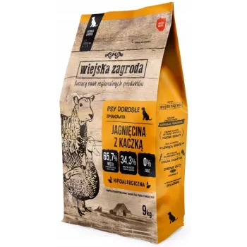 Comida seca wiejskazagroda Adult Small Cordeiro com Pato 9 kg — sem cereais, 34 % de proteína, 23 % de gordura
