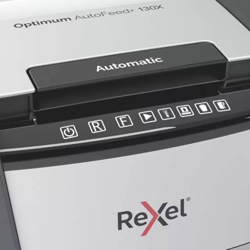 Destruidora de documentos Rexel Optimum AutoFeed+ 130X corte cruzado 55 dB 22 cm preto, prateado