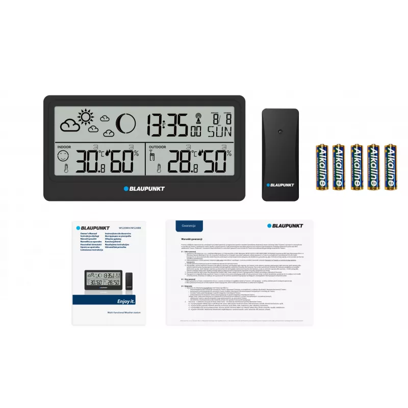 Estação meteorológica BLAUPUNKT WS20BK — visor de temperatura e humidade interior/exterior, preto, 1 sensor, LCD, a pilhas
