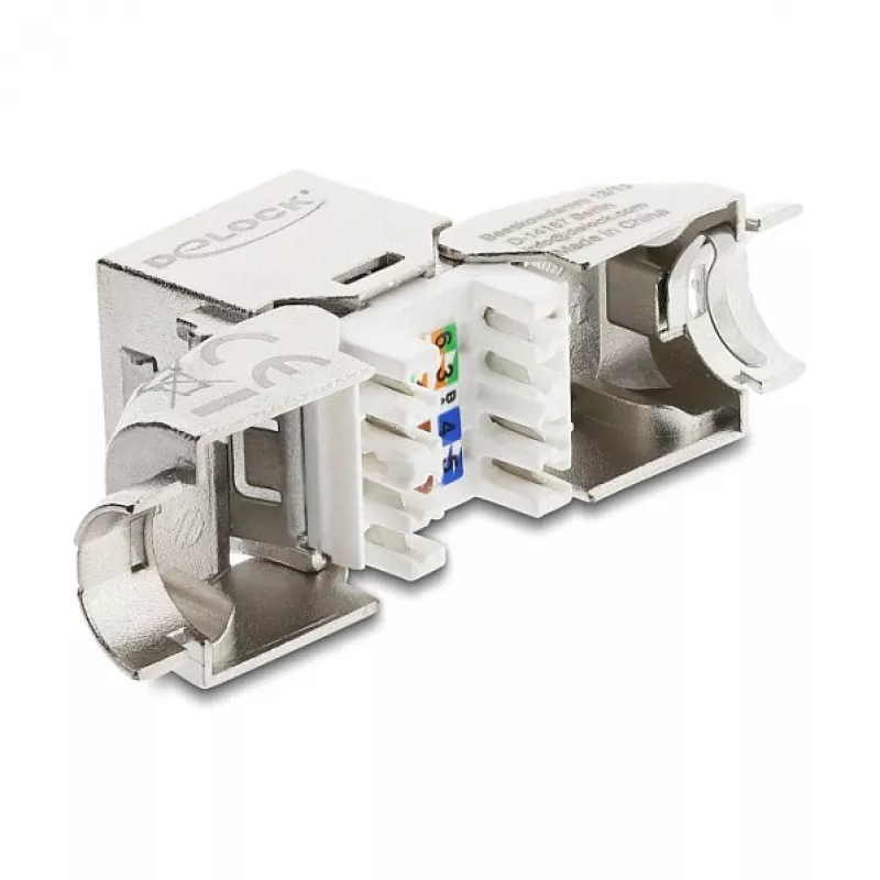 Módulo Keystone DeLOCK conector fêmea RJ45 para LSA Cat.6A bloqueio metálico sem ferramentas 90° angular blindado