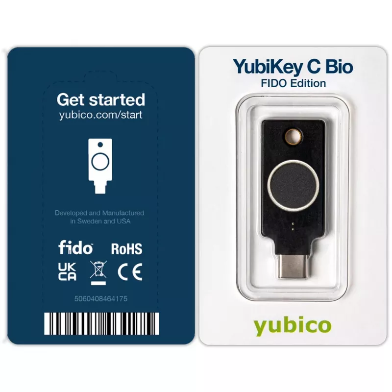 YubiKey C Bio FIDO Edition Yubico preto autenticação sem palavra-passe