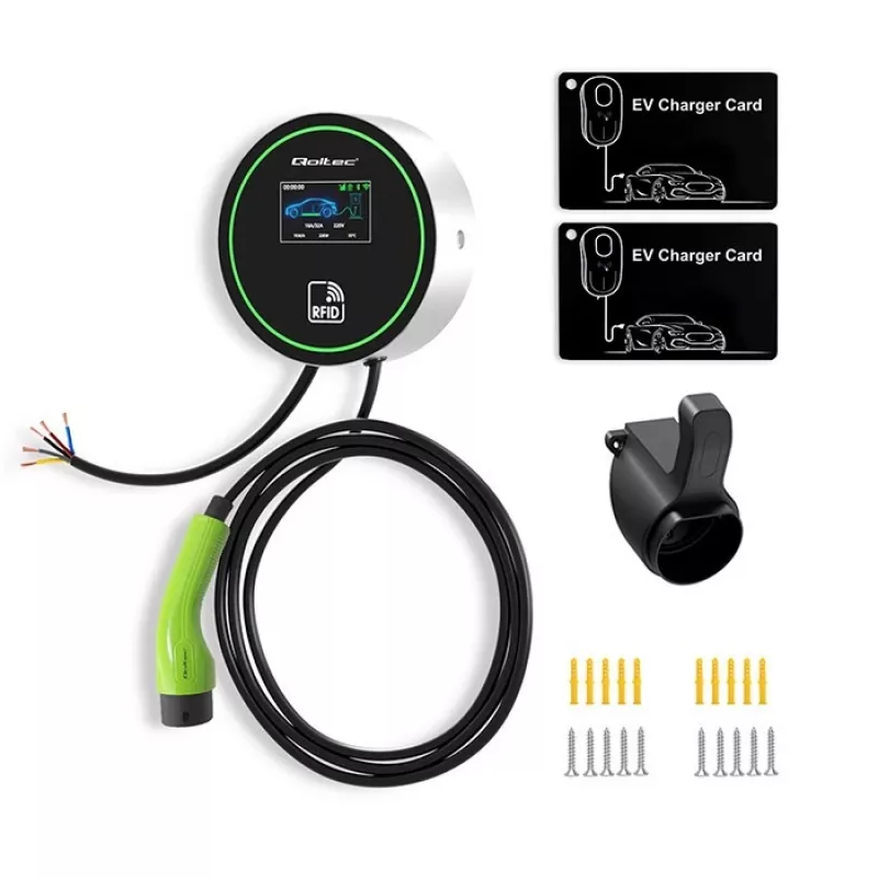 Estação de carregamento para VE QOLTEC 52432 Type2 22 kW WLAN com ecrã LCD