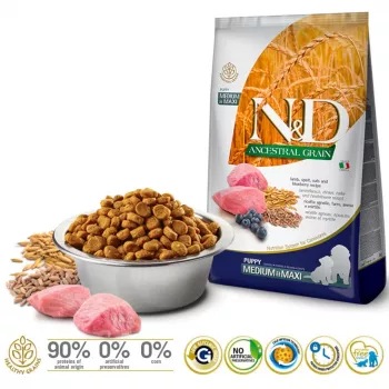 FARMINA N&D Ancestral Grain Puppy Medium&Maxi Lamb - Alimento seco para cães - 12 kg