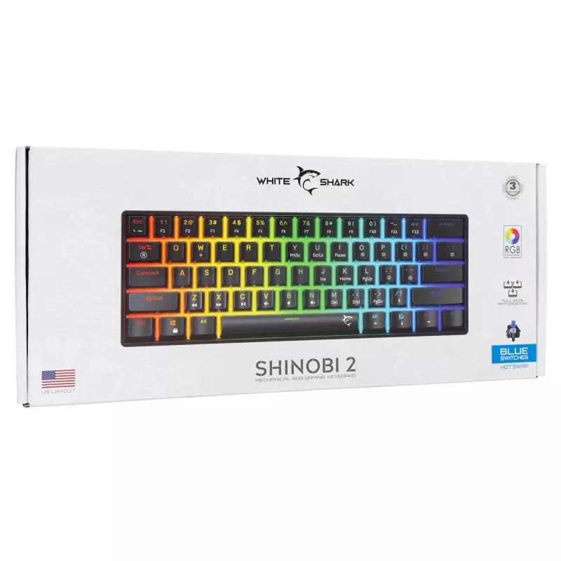 Teclado mecânico White Shark Shinobi-2 Blue Switch preto layout US