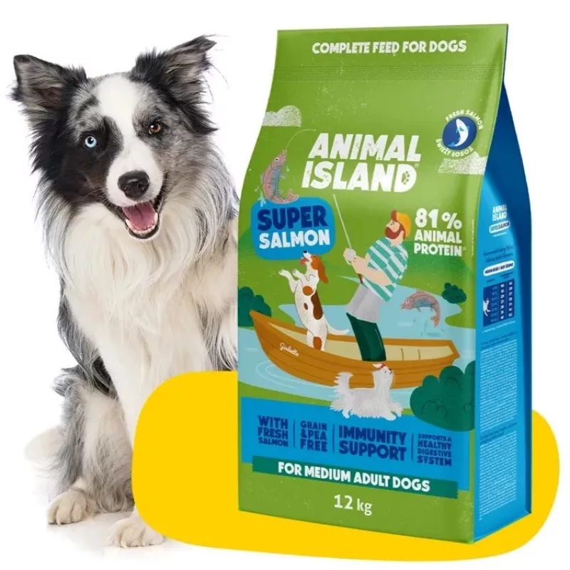 Ração seca para cães Animal Island Adult Medium Salmon 12 kg — alimento completo para raças médias, 32% proteína, 16% gordura, sem cereais