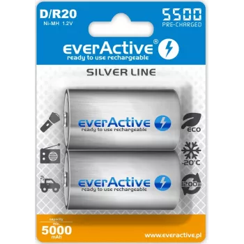 Pilha recarregável everActive EVHRL20-5500 D NiMH 1,2 V 5500 mAh, pack de 2