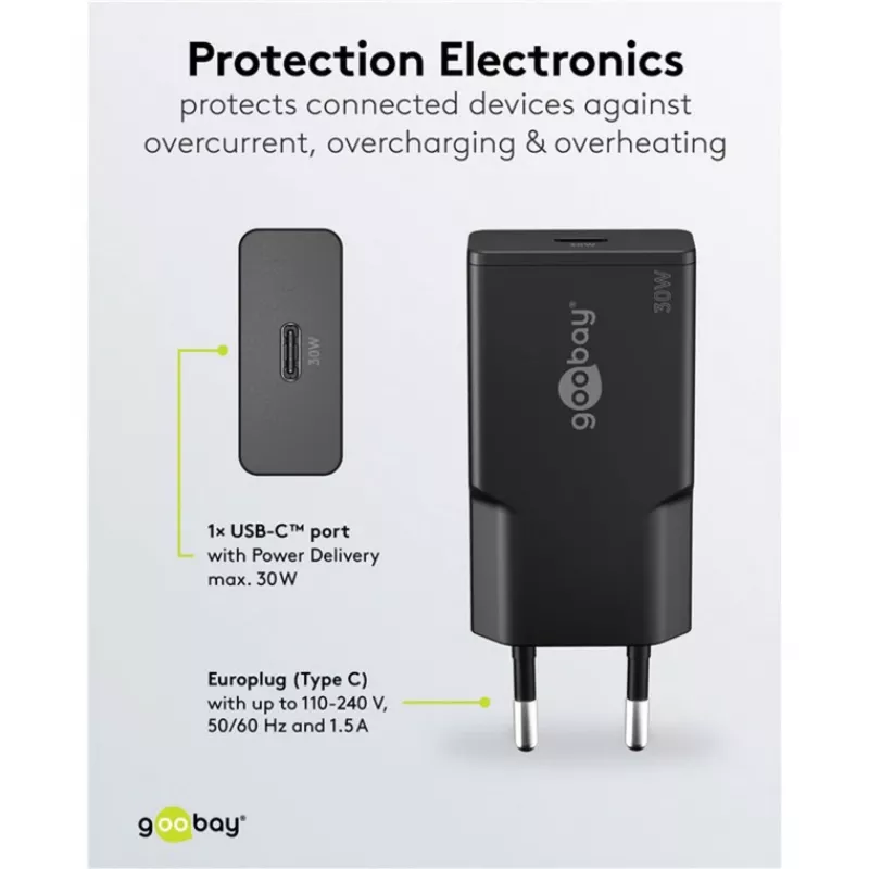 Goobay USB-C™ PD carregador rápido GaN fino (30 W) preto