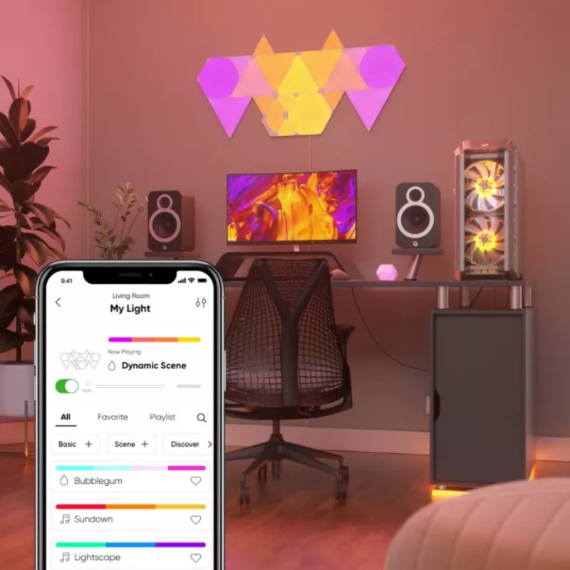 Painéis LED triangulares Nanoleaf NL47-0002TW-9PK — conjunto de 9 painéis de parede RGB, alimentação elétrica, branco