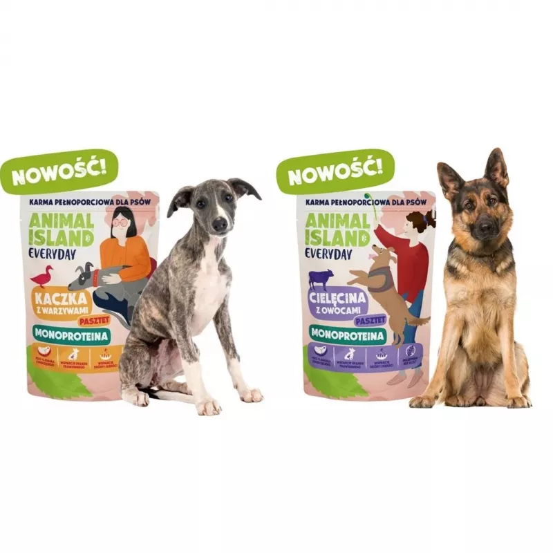 ANIMAL ISLAND Monoprotein vitela/pato/peru comida para cães 9×300g