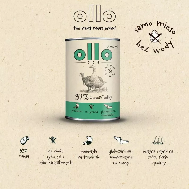 OLLO Umami ganso e peru - Ração húmida para cães - 850 g