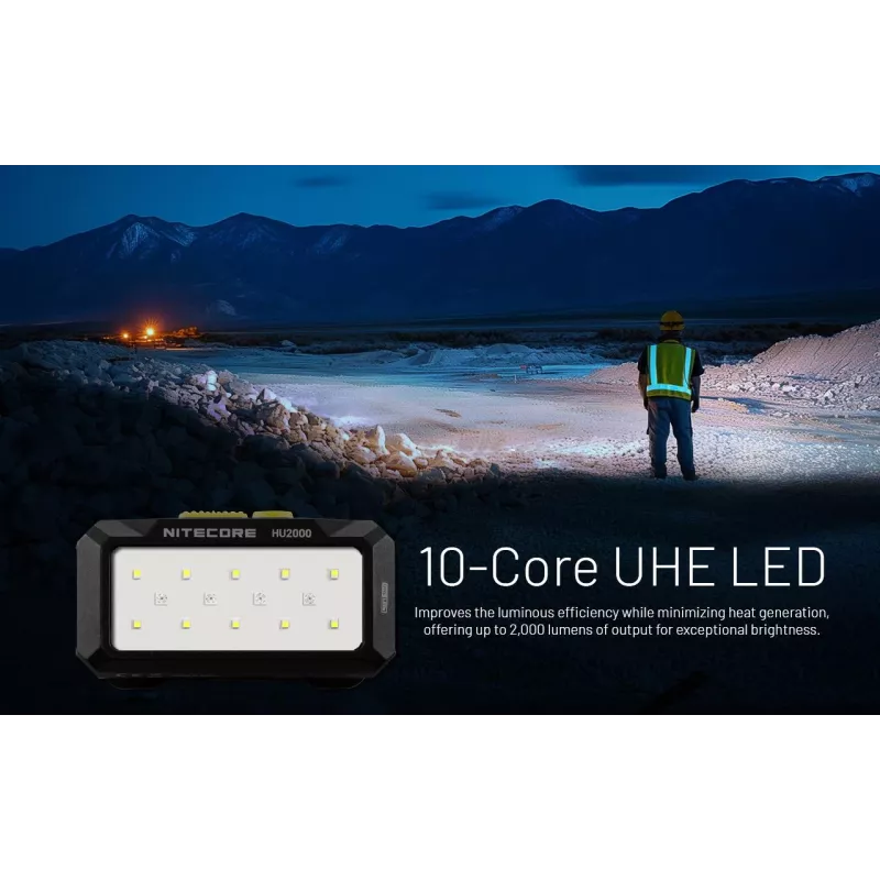 Lanterna frontal Nitecore HU2000, 10 LEDs, bateria de iões de lítio recarregável por USB, alumínio+policarbonato, IP68 à prova de água