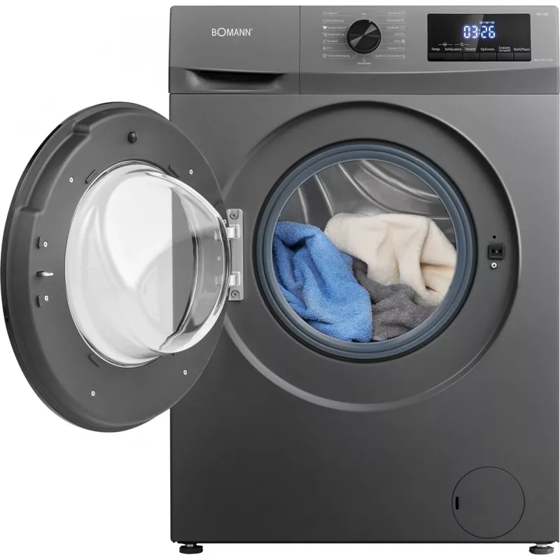 BOMANN WA 7185 máquina de lavar roupa de carga frontal, 8 kg, 1400 rpm, titânio/preto