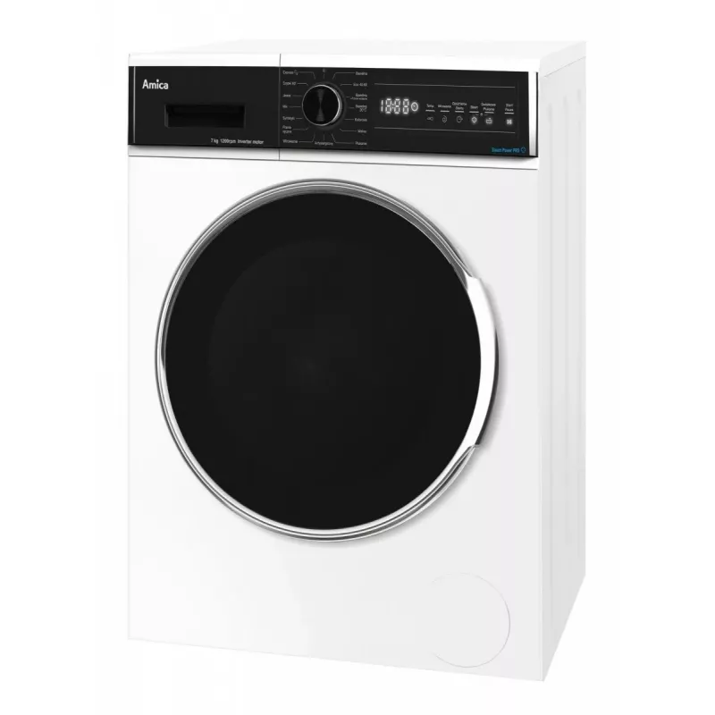 Amica WA3S712BLiSHB máquina de lavar roupa de instalação livre com carga frontal, 7 kg, 1200 rpm, 15 programas, classe energética B, branca