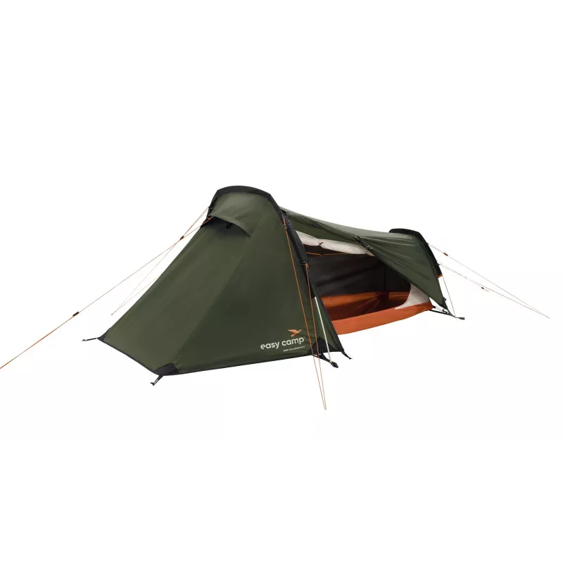 Tenda de túnel easy camp Sarek 1 (verde-escuro/laranja, 2025) — design de túnel para uma pessoa
