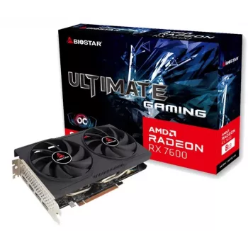 Placa gráfica BIOSTAR Radeon RX 7600 OC — Radeon RX 7600, 8 GB GDDR6, 128 bits, PCIe 4.0, refrigeração com ventoinha dupla
