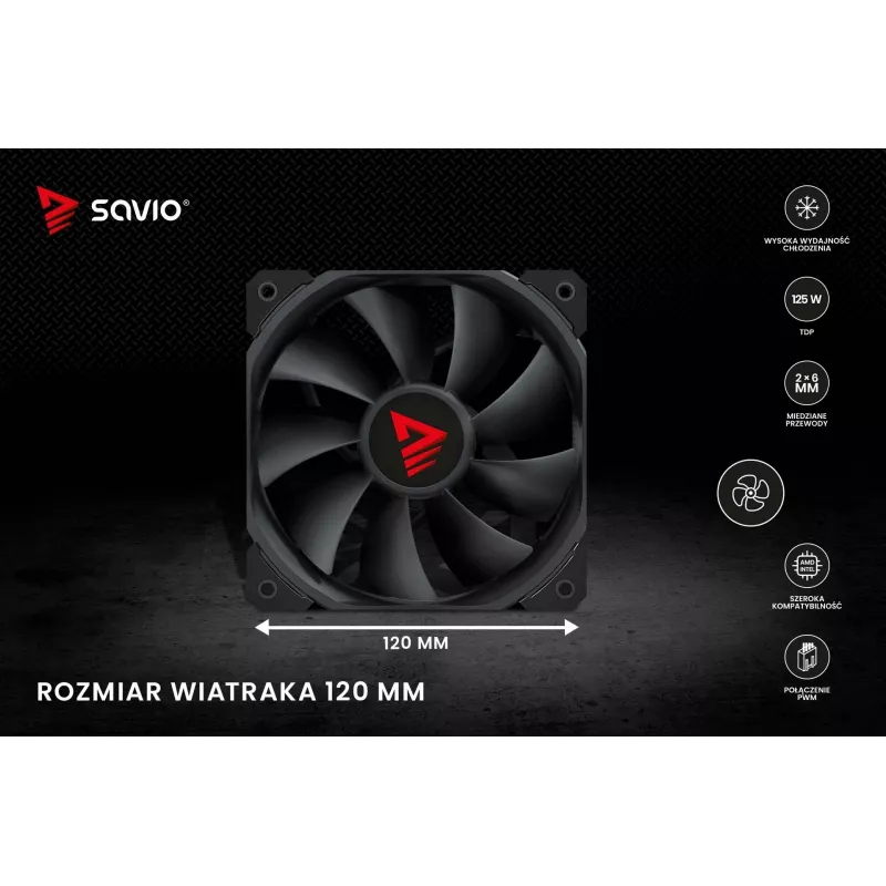 Dissipador SAVIO SAVGCOFROSTX2 120 mm preto, 2 heatpipes, 800–1800 RPM, 4‑Pin