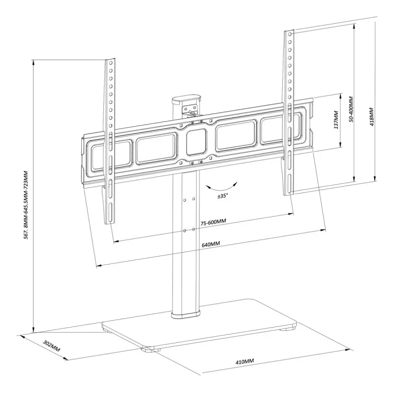 Suporte de TV MACLEAN MC-386 para televisores de 32 a 75 polegadas, até 40 kg, VESA 600x400 mm, rotativo, autónomo