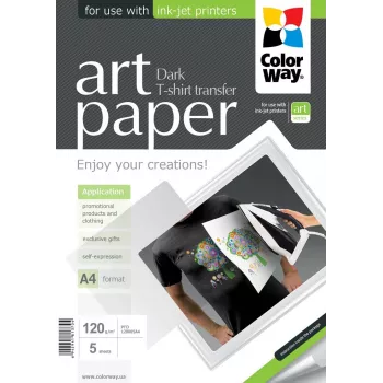 Papel fotográfico para transferência de t-shirts ColorWay PTD120005A4 — A4, 120 g/m², 5 folhas (para tecidos escuros)