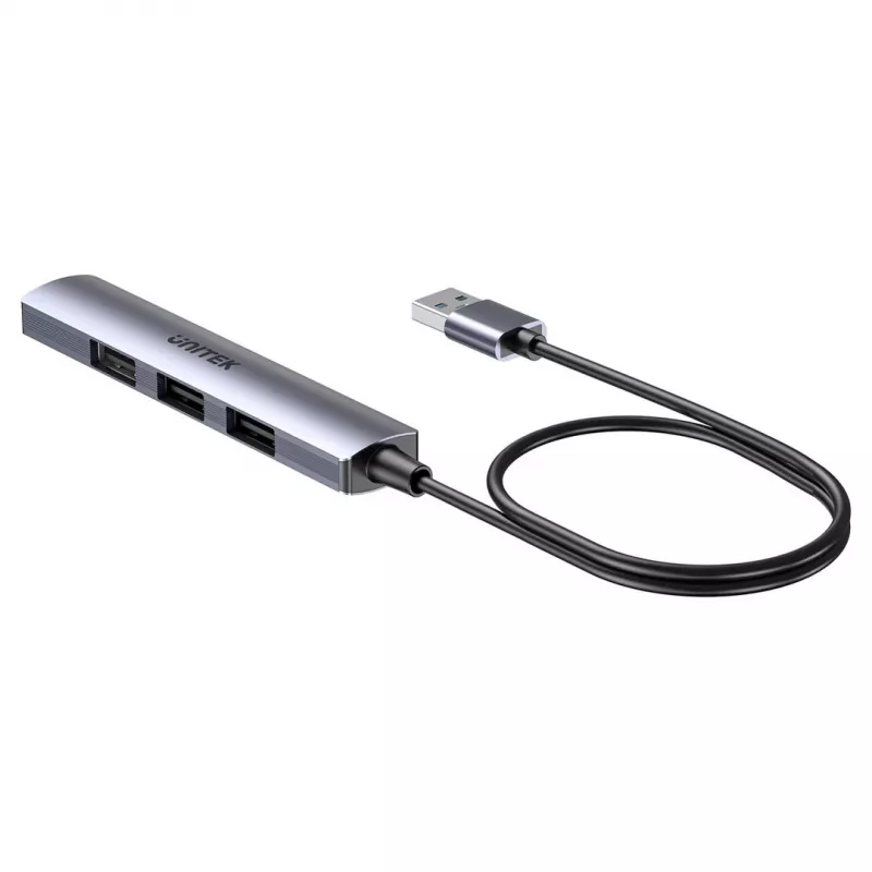 Hub USB Unitek H1208CGY01 — 4 portas USB 3.0 (5 Gbit/s), compatível com USB 2.0, alumínio