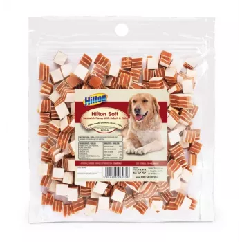 Guloseimas de treino para cães Hilton Pedaços sandwich com coelho e peixe 500 g — em porções, sem glúten