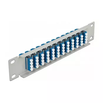 Patch panel de fibra ótica DeLOCK 10 polegadas 12 portas LC quad azul 1U cinzento