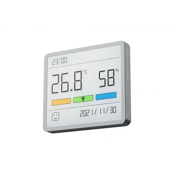 Higrómetro, termómetro e relógio combinados MOVA MTHM01 – unidade interior digital para medir a humidade relativa e a temperatura, compacta para secretária, prateleira ou parede