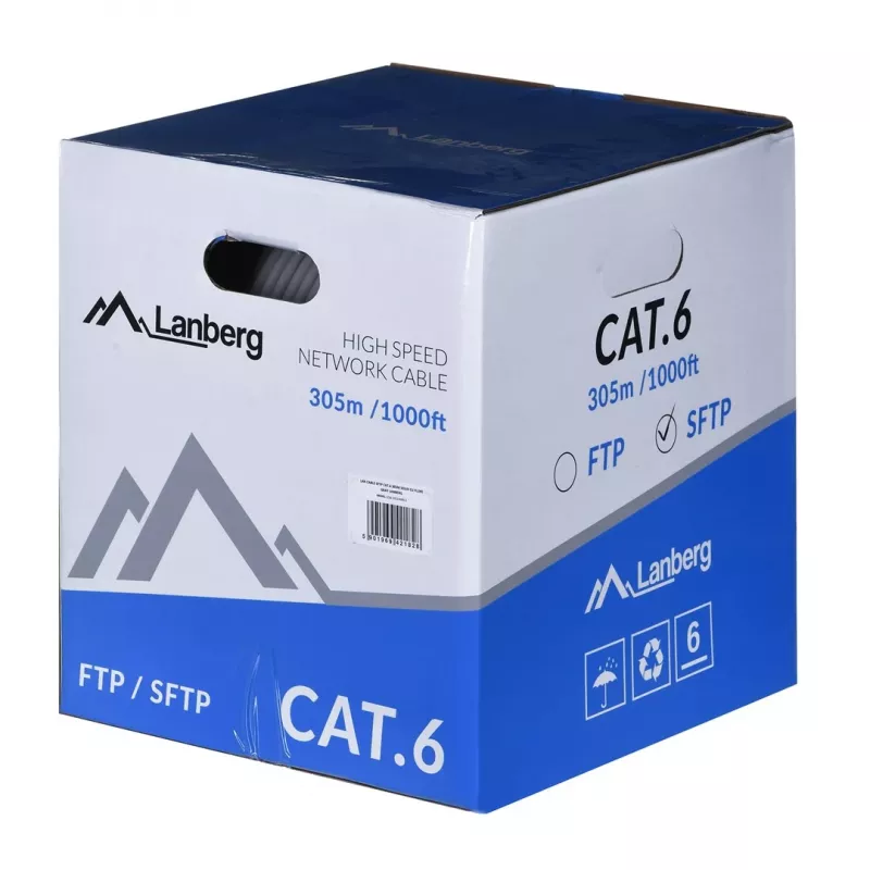 Cabo de rede LANBERG Cat6 SFTP LCS6-11CU-0305-S, 305 m, 23 AWG, cinzento, bainha PVC