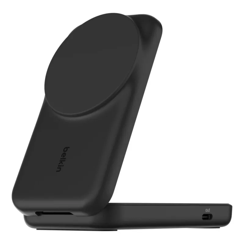 Belkin UltraCharge suporte de carregamento sem fios dobrável 2 em 1 Qi2 de 25 W, preto (WIZ038KQBK)