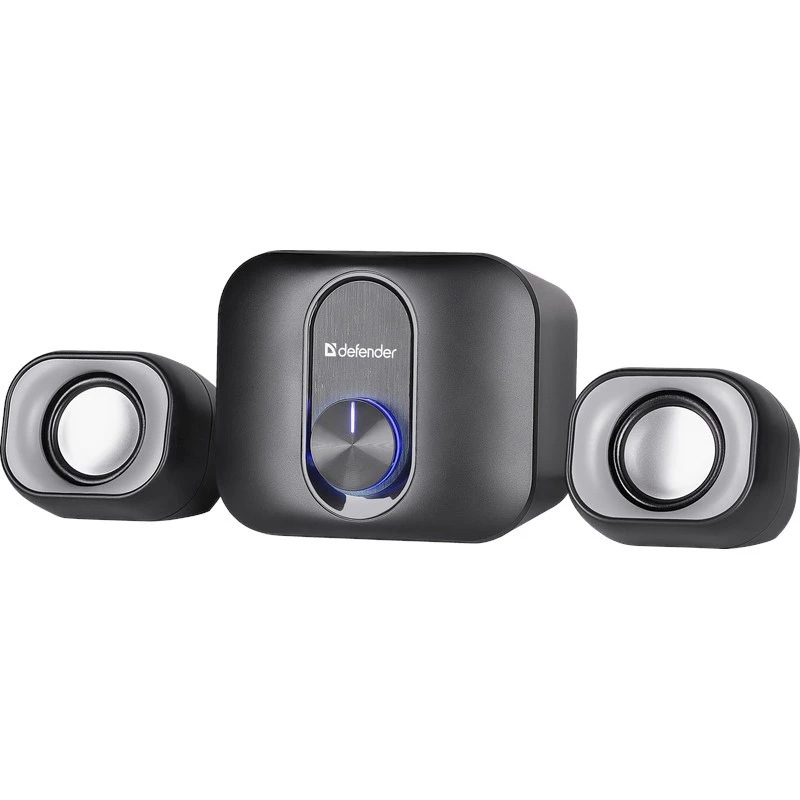 Altifalantes de secretária 2.1 DEFENDER V13 — 11 W RMS (6 W satélites, 5 W subwoofer), alimentação USB, entrada de 3,5 mm, preto