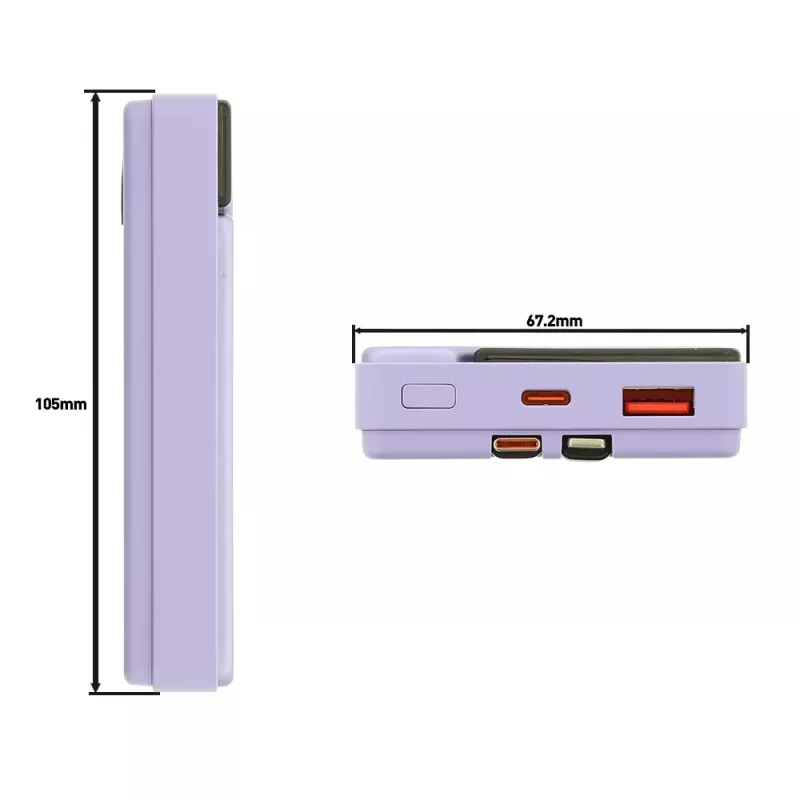 Powerbank portátil Tellur TLL158441, 10000 mAh, cabos USB-C e Lightning integrados, violeta