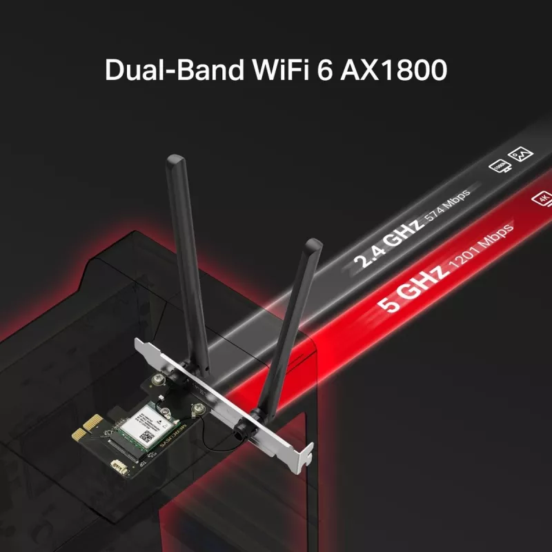 Mercusys MA70XE AX1800 Wi-Fi 6 Bluetooth adaptador PCI Express, dual band