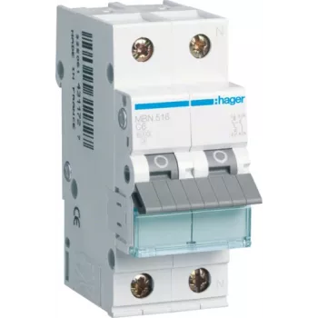 Hager MBN516. Número de polos: 2P. Frequência de rede: 50/60 Hz, corrente nominal de saída: 16 A (MBN516)