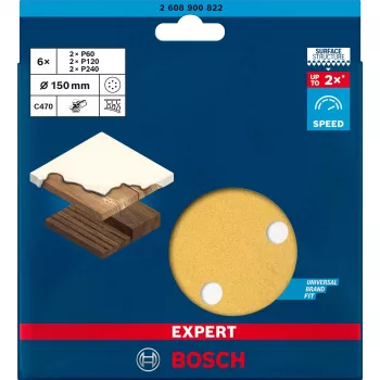 Conjunto de lixa Bosch Expert C470 Ø150 mm K60 K120 K240, 6 unid.