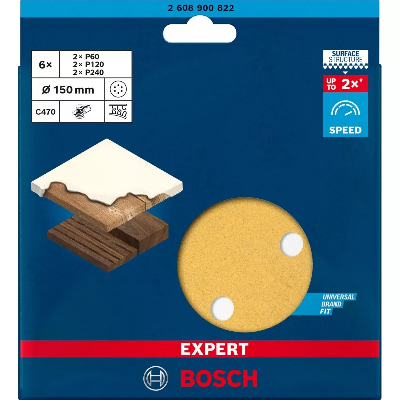 Conjunto de lixa Bosch Expert C470 Ø150 mm K60 K120 K240, 6 unid.