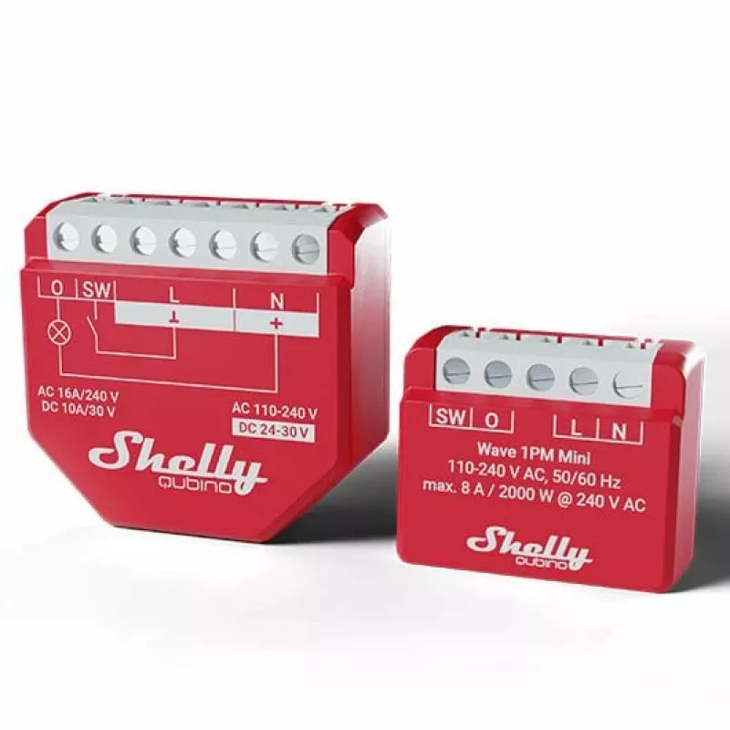 Atuador de medição e comutação Shelly Qubino Wave 1PM Mini Z-Wave vermelho