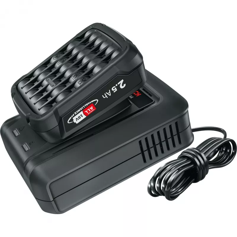 Conjunto de arranque de bateria 18V 1x 2,5Ah + carregador rápido AL 18V-44 (preto, bateria de iões de lítio 2,5Ah, POWER FOR ALL ALLIANCE)