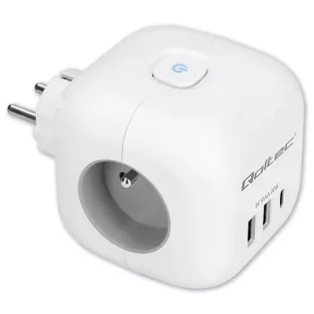 Régua de tomadas QOLTEC 52548 com 3 tomadas AC e porta USB