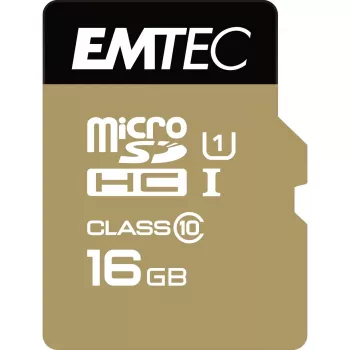 EMTEC Gold+ - Cartão de memória (adaptador SD incluído) - 16 GB - Classe 10 - microSD - Dourado (ECMSDM16GHC10GP)